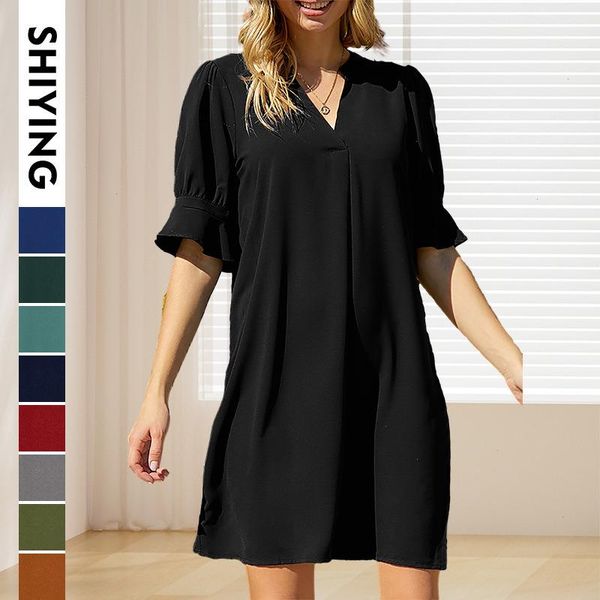 Vestido camisa de cor sólida para mulheres primavera e verão puro simples casual rugas de seda gelo