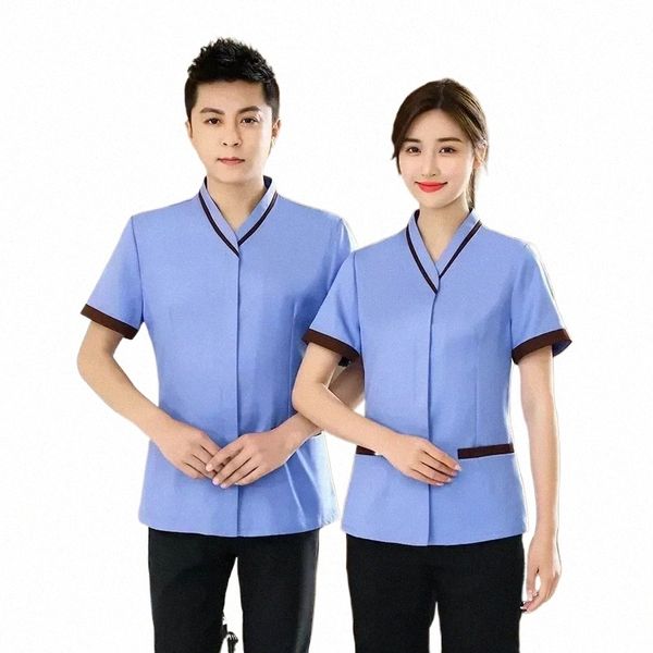 Uniformes de hotel feminino traje de trabalho senhoras limpeza garçom restaurante pessoal camisa pedicure roupas superiores louça housekee g5sk #