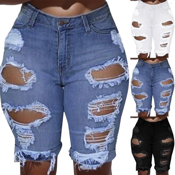 Jeans femininos denim elástico buraco calças rasgadas curtas leggings shorts plus size magro vintage y2k estilo streetwear