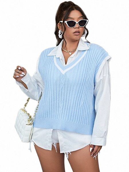 Onelink Camurça Lã Sólida Sky Blue Sleevel Tanques Camis Tops Plus Size Suéter Feminino Cabo Tricô Padrão Casual Roupa Diária S2SI #