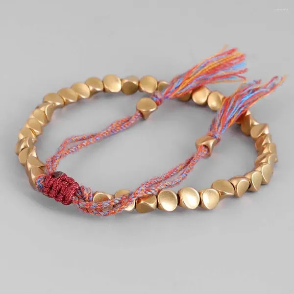 Braccialetti con ciondoli Corda dell'amicizia fatta a mano Braccialetti intrecciati in cotone tibetano regolabile Braccialetti con perline di rame Gioielli da polso