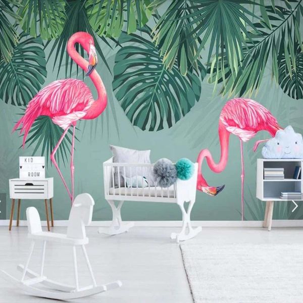 Wallpapers 3d em relevo murais de parede flamingo papel papel de parede natureza moderna para restaurantes papel pared tropical potapete