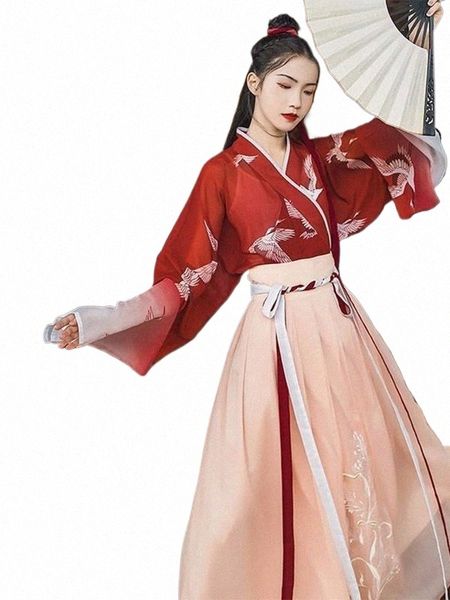 Hanfu Han Elemento Antigo Estilo Chinês Dinastia Ming Melhoria Roupas Traditial Mulher Asiática Dr Menina Gules Casaco Saia n0gE #