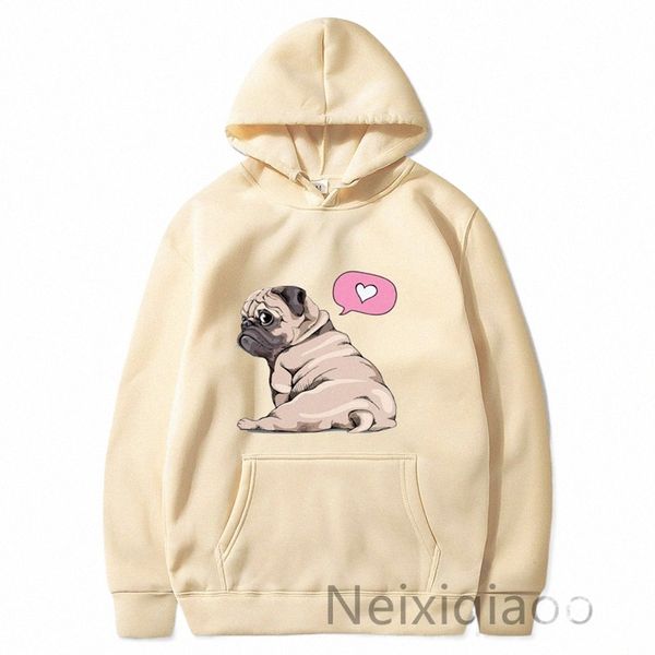 Plus Size Kawaii Carto Pug Dog Stampa Felpa con cappuccio Donna Uomo Felpe con cappuccio Harajuku Pullover femminile Abbigliamento casual Top j08x #