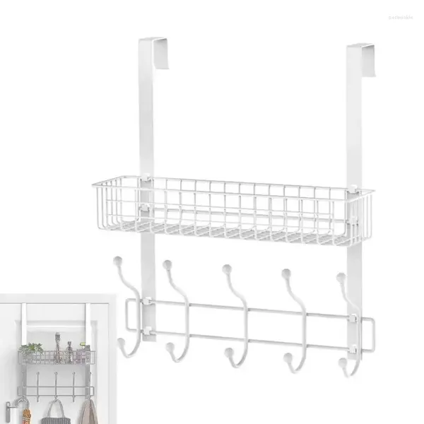 Portaoggetti da cucina, porta appendiabiti resistente, peso per porta con scaffale in ferro dietro, robusto cestino organizer