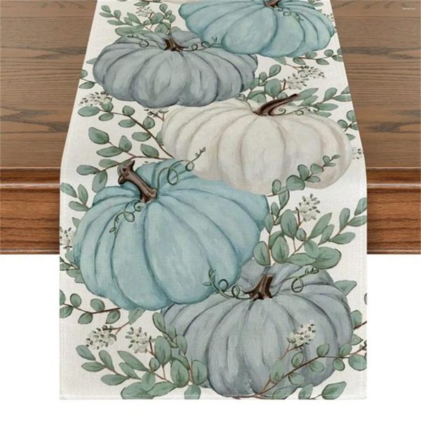 Tovaglia Autunno Ringraziamento Tovaglia Foglia Decorazione di zucca Isolamento termico Bandiera di lino antiscivolo 33 * 275 cm