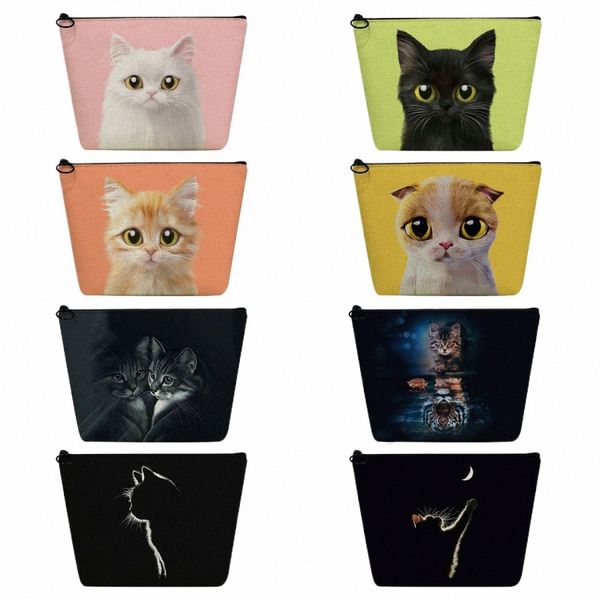 Borsa per cosmetici da donna, per cosmetici, astucci, regalo, carino, personalizzato, Kawaii, 3d, gatti, stampa, nero, trucco, borsa, 2022, Trend Fi q9TG #