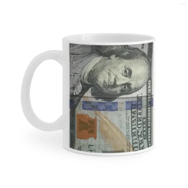 Tassen, US-Währung, weiße Tasse, 325 ml, lustige Keramik, Kaffee, Tee, Milch, Tassen, Hüllen, Hexen-Handyhüllen, Dollar, einhundert Dollar
