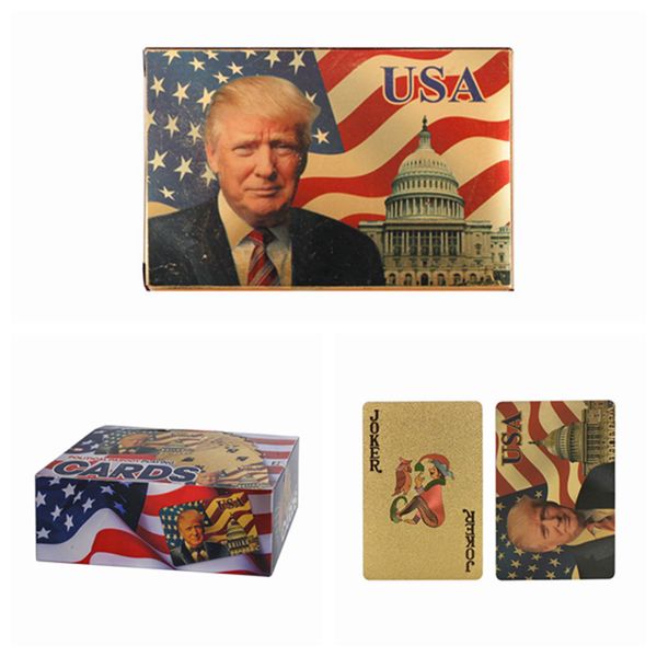 Trump jogando cartas jogo de poker à prova dwaterproof água ouro prata eua trump poker jogo fontes de festa