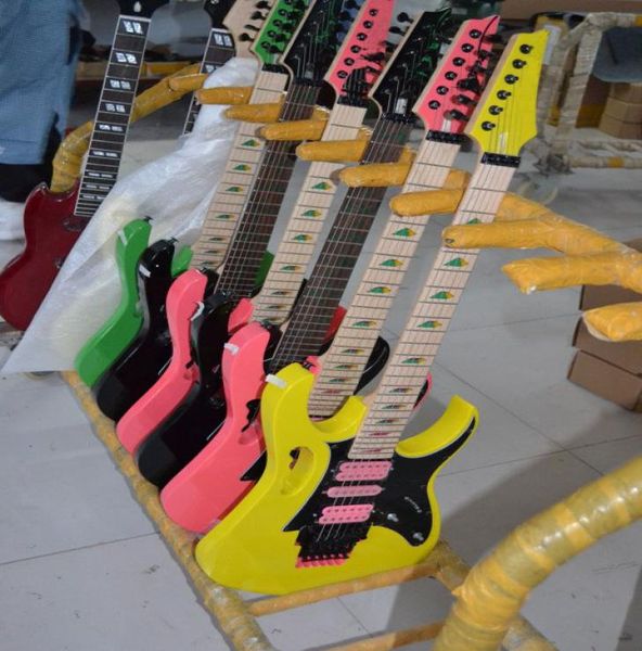 NOVO JEM 7V Guitarra Elétrica Verde Amarelo Rosa Preto HSH Captadores Ponte Tremolo Guitarras Elétricas Pirâmide incrustada hardware preto2886759