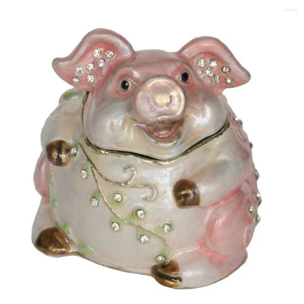 Dekorative Figuren, glückliches Schwein, emaillierte Schmuckschatulle mit Scharnier, Metall, Schmuckbehälter, Sammlerstück, Geschenk