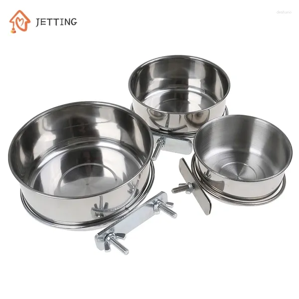 Outros suprimentos de pássaros de aço inoxidável cão gato pendurado tigela pet alimentação comida água prato gaiola 10cm 12cm 14cm