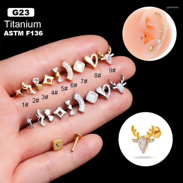 Ohrstecker, 2 Stück, 1,2 x 8 mm, flache Lippenohrringe für Damen, Premium-Schmuck, Titan-Zirkon, Herz, Teenager-Geschenk