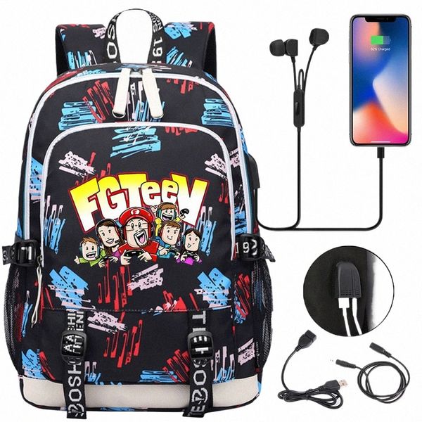 Neue Fgteev Schule Rucksack Student USB Lade Laptop Taschen Jungen Mädchen Tägliche Reise Rucksäcke Teenager College Mochila u6xD #