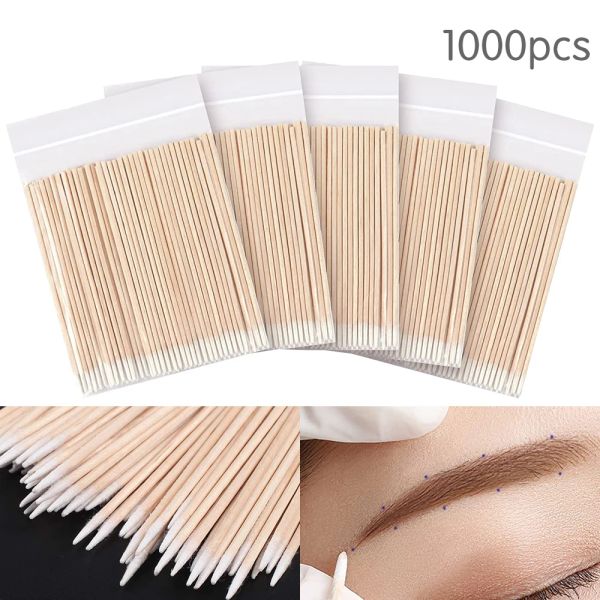 Tupfer 500/1000 stücke Holz Baumwolle Tupfer Microbrush Wimpern Sticks Reinigung Tupfer Nägel Ohr Zahnstocher Kosmetische Wimpern Kleber Entfernen werkzeuge