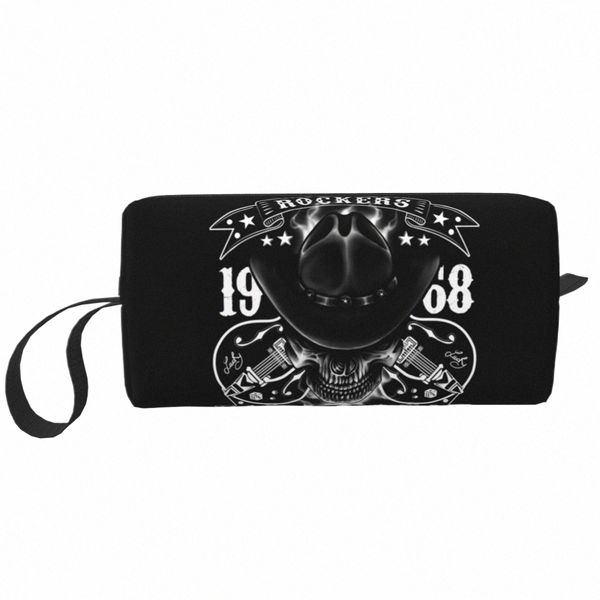 Rockabilly Skull 1968 Rocker Rock N Roll Gitarren Biker Make-up-Tasche Frauen Reisen Kosmetik Organizer Kawaii Lagerung Kulturbeutel U3Cq #