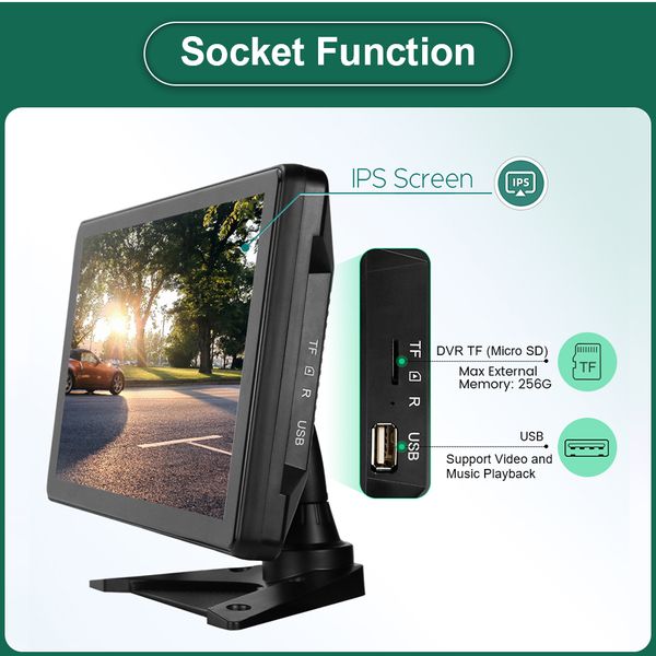 Greenyi da 10,1 pollici touchscreen 4 ch a schermo diviso auto mp4 monitor DVR con fotocamera da 1080p a 170 ° AHD può girare per camper/camion/bus