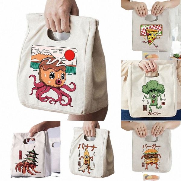 Insulati Lunch Bag Fi Cute Print Canvas Borse Donna Multifuncti Cooler Hand Pack Borse da colazione termiche Borse da picnic per bambini s256 #