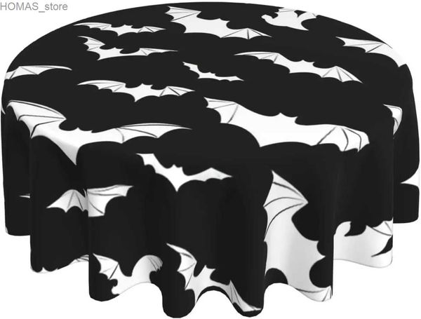 Tavolo tavolo tovaglia di Halloween rotondo da 60 pollici neri pipistrelli Halloween tavolo tavolo copertura di tessuto pulibile in tessuto per decorazioni per feste y240401
