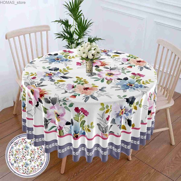 Toalha de mesa 1 peça roxa borboleta flor circular toalha de mesa à prova d'água cor terraço mesa de jantar capa multiuso 63 polegadas toalha de mesa y240401