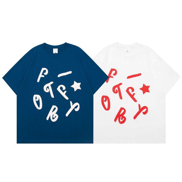 Модная брендовая футболка из чистого хлопка для мужчин и женщин, летняя свободная пара для пар, с буквенным принтом из пенопласта, с коротким рукавом