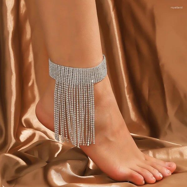 Fußkettchen 2024 Strass Fußkettchen Ethnischer Stil Glänzend Volldiamant Fußverzierungen High Heels Zubehör Beinarmband