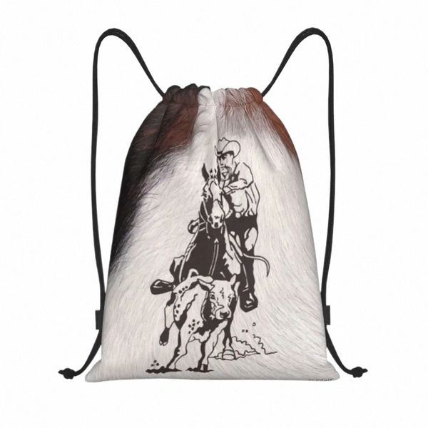 Personalizado Western Cowboy Rodeo Horse Cowhide Ro Cow Drawstring Bag Homens Mulheres Leve Sports Gym Storage Backpack u27L #