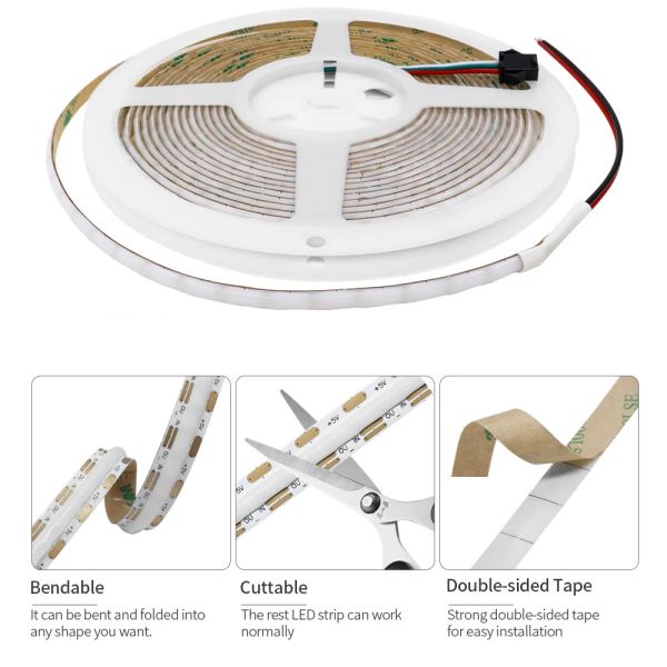 WS2812B Светодиодная полоска COB 60/100/160LEDS/M WS2812 Высокая плотность индивидуально адресабель