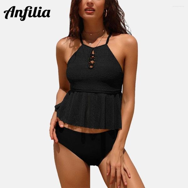 Costume da bagno da donna Anfilia Halter Costume da bagno bikini con collo alto e incrocio sul retro Costume da bagno sexy in due pezzi Tankini