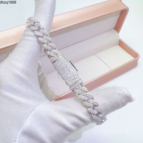 2024 Hot Sale Eiskristall Sterling Silber Armband Hip Hop Moissanit Kubanisches Damen Armband