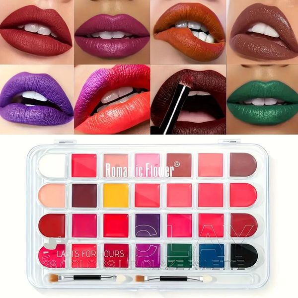 Lip Gloss 28 cores altamente pigmentadas paleta de batom conjunto profissional cremoso de longa duração à prova d'água com B