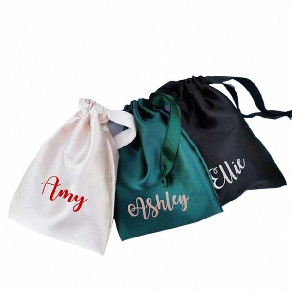 персонализированная атласная сумка для упаковки ювелирных изделий, принт имени, сумка на шнурке, вечерние шелковые сумки, индивидуальный логотип, сумка для маски для глаз 79Xj #