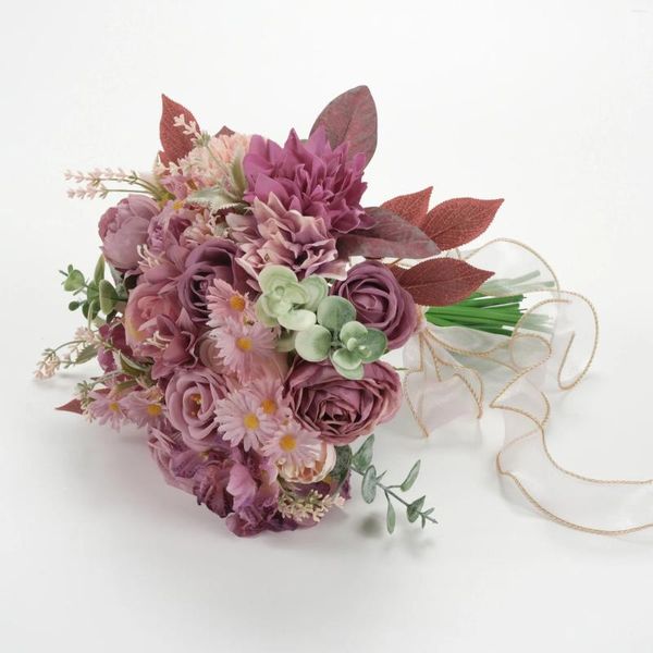 Декоративные цветы, 1 упаковка, искусственный шелк, головка цветка, зеленый стебель, пыльный фиолетовый букет, пакет материалов для изготовления цветочных композиций своими руками