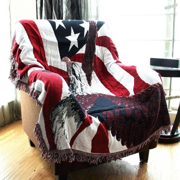 Arazzi Bandiera americana Aquila Coperta vintage Double Sided Cotone a maglia Arazzo da parete Divano Asciugamano Copriletto Feltri Tappeto Arredamento fattoria