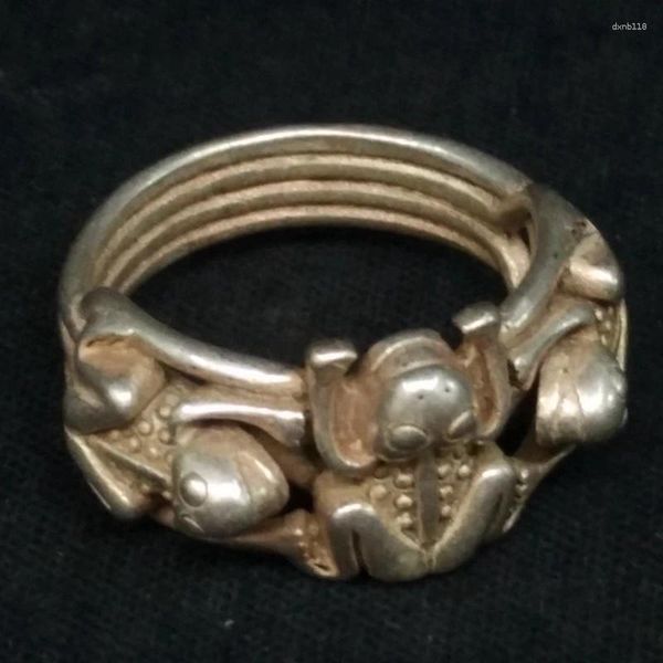 Коллекция декоративных статуэток, Древний Китай, Тибет, серебряная резьба, прекрасная статуя лягушки, украшение на кольцо