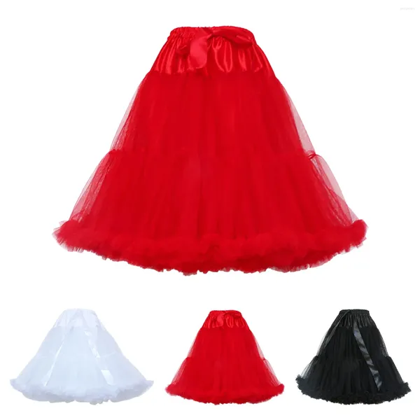 Gonne Tutu di garza per adulti per donne Tinta unita Vita alta Una linea Midi Abbigliamento Cosplay Sottoveste da ballo femminile