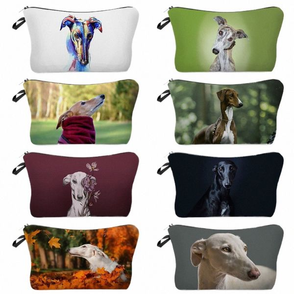 Geli Dog Animal Printed Женская косметичка Greyhound Print Женские мини-косметички Открытый пляж Путешествия Складной набор туалетных принадлежностей Z5Dz #