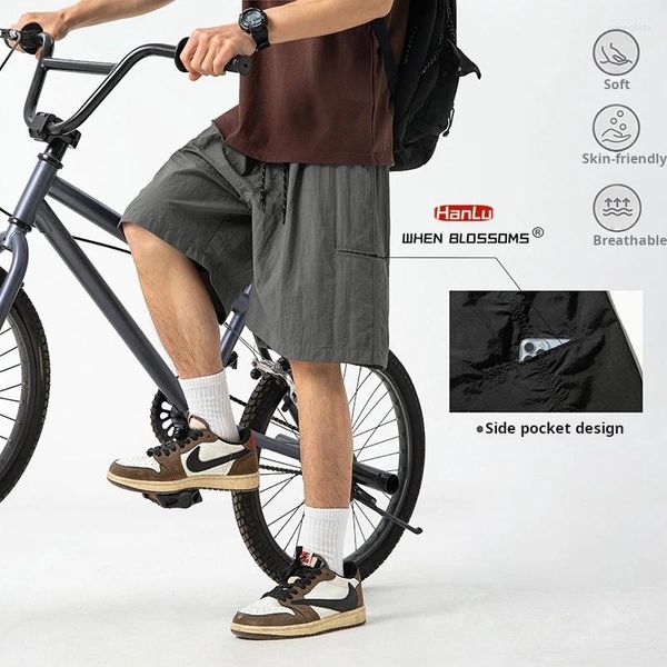 Erkek Şort Hanlu Marka 2024 Yaz Mikro Kırışıklık Tasarımı Kargo Erkekler Bisiklet Sıradan Moda Sokak Giyim Çoklu Cep