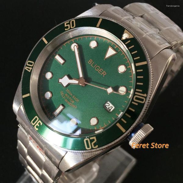 Наручные часы 41 мм Автоматические мужские часы Япония NH35 С сапфировым стеклом Лицо Зеленый безель Золотой знак циферблат Светящийся Топ Бизнес