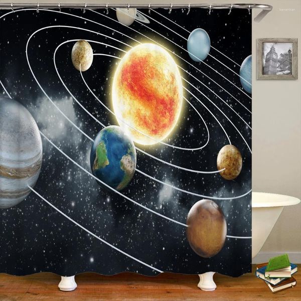 Занавески для душа 3D Солнечная система с планетами Звездное небо Шторы для ванной комнаты Домашний декор Водонепроницаемый крючок 180x180 см