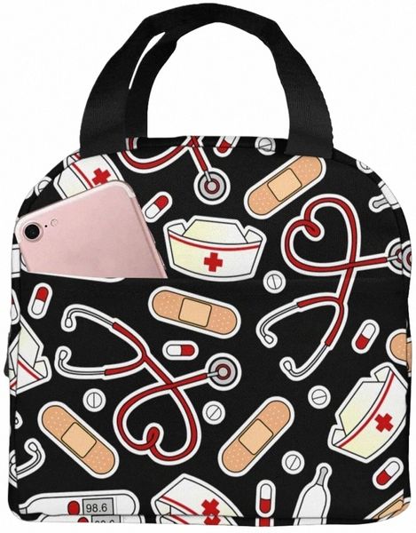 Lunchtasche mit Krankenschwester-Thema für Frauen, isolierte Tragetasche, wiederverwendbare Kühl-Lunchbox für Arbeit, Picknick, Reisen y5BU#