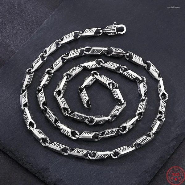 Catene Collane in argento sterling S925 per uomo Moda antico motivo geometrico 5 mm Gioielli punk con catena di bambù