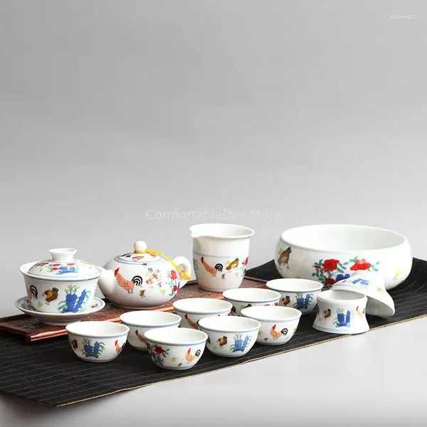 Teegeschirr-Sets, chinesisches Keramik-Porzellan-Tee-Set, China, archaischer Hahn, praktische Haushaltsgegenstände, Topf und Tasse