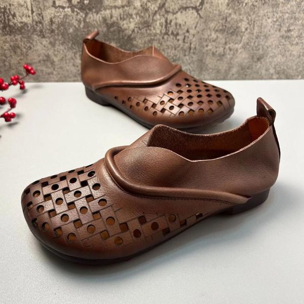 Scarpe casual Birkuir Retro Scava Fuori Gli Appartamenti Per Le Donne Mocassini Pigri In Vera Pelle Suola Morbida di Lusso Cucito Tacco Basso Delle Signore