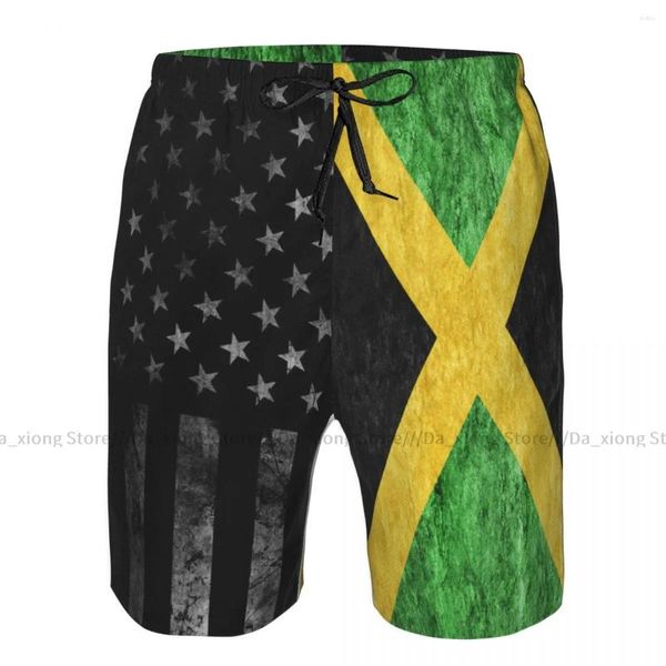 Shorts masculinos Jamaica Bandeira Metálica Quick Dry Natação para Homens Swimwear Maiô Tronco Banheira Beach Wear