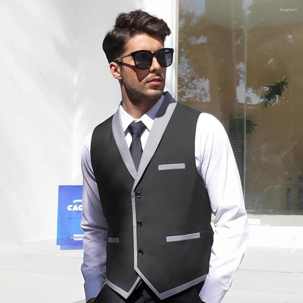 Coletes masculinos com decote em v colete único breasted fino casual para negócios sem mangas jaqueta colete ocasiões formais roupas ternos blazer