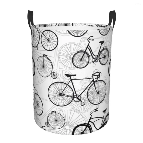 Sacos de lavanderia dobrável cesta bicicleta padrão redondo armazenamento bin grande cesto dobrável roupas brinquedo balde organizador