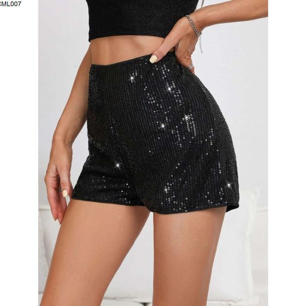 Designer-Shorts verkaufen sich gut. Modische Shorts mit Gummiband und Pailletten, Hotpants, einfarbig, mittelhoch, sexy, gerades Bein