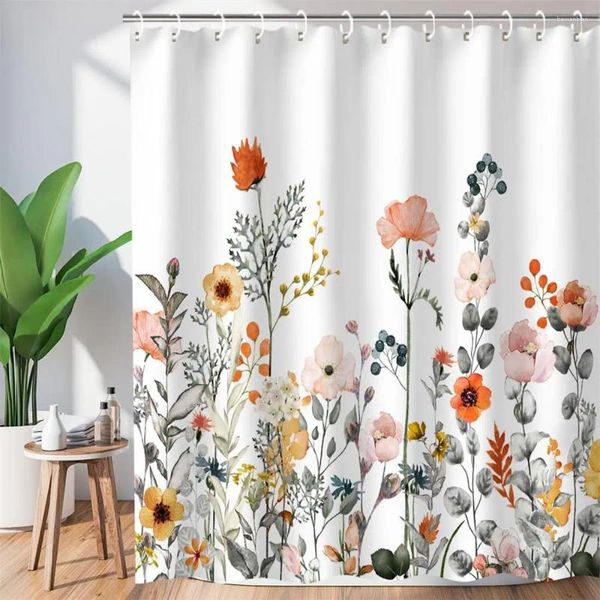 Tende da doccia Tenda floreale alla moda Bellissimo motivo colorato di fiori di campo con gancio Decorazione per set da bagno in tessuto impermeabile