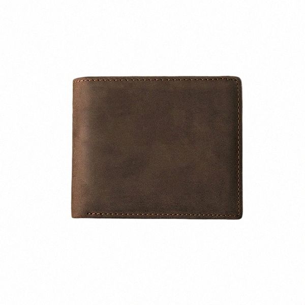 Carteira de couro genuíno vintage feita à mão Homens Retro Couro Billfold Crazy Horse Couro Personalizado Titular do cartão Cowskin Mey Clip J3PP #